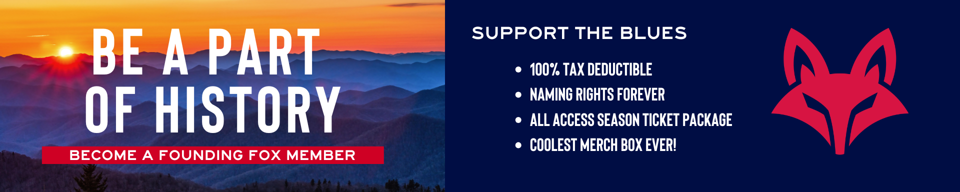 Blue Ridge Mountains at sunset with the message Be a Part of History
