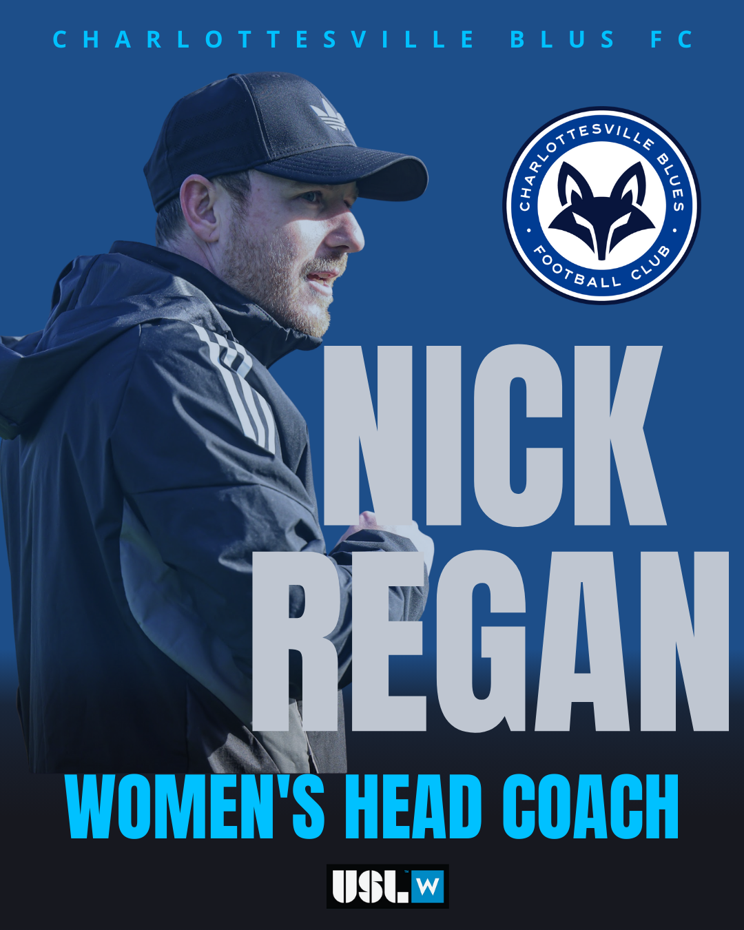 Nick Regan, 2026 Charlottesville Blues FC USL W head coach